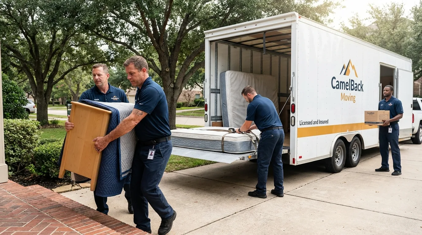 Crew loading residential truck for cross-state move from Pinson, AL