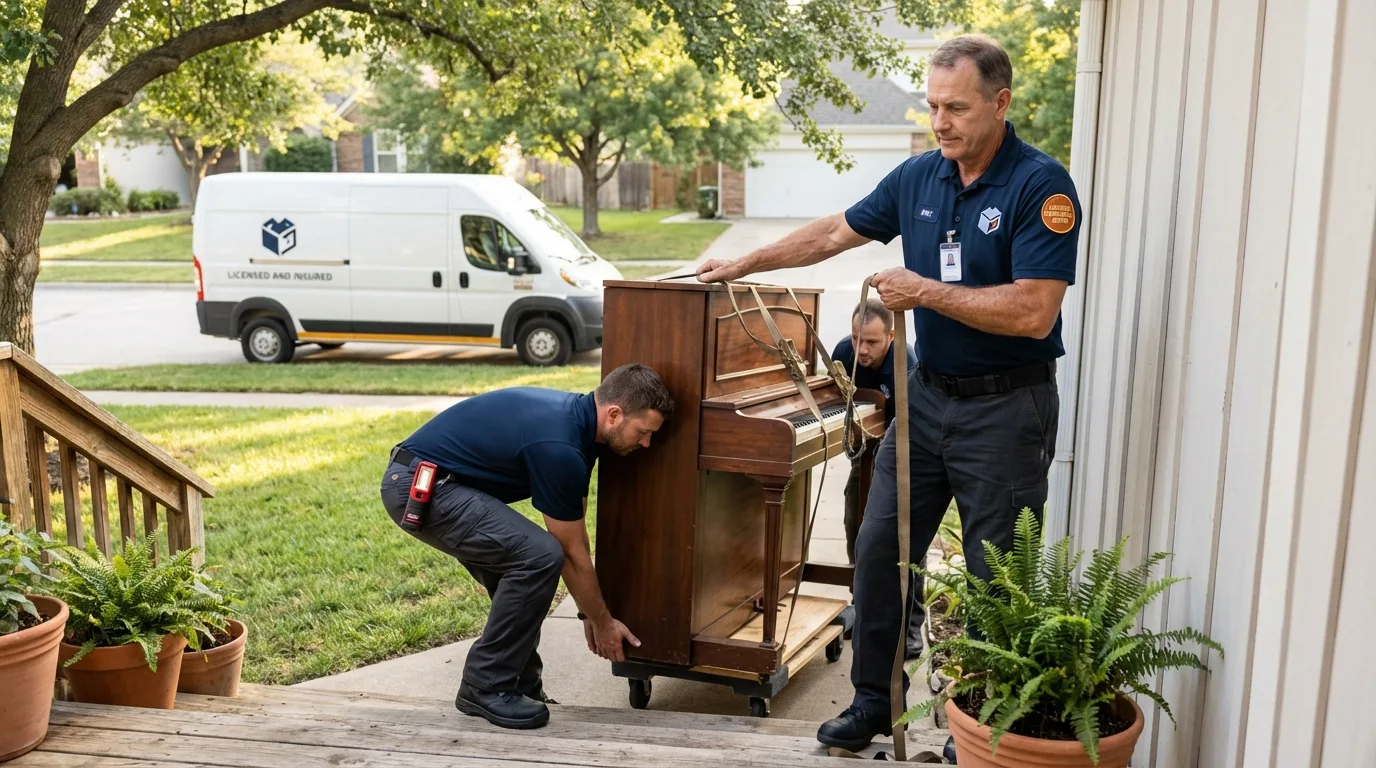 Licensed piano movers securing grand piano in Pinson, AL
